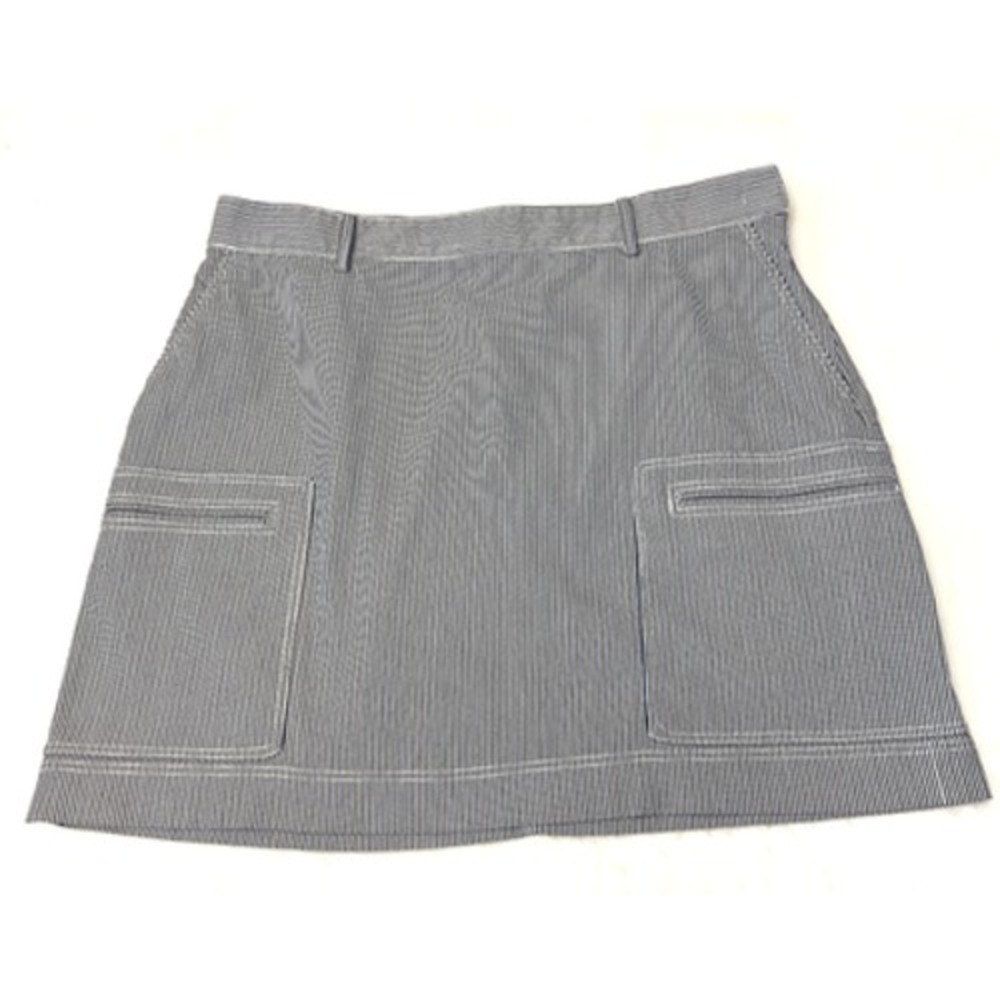 Theory Women's Mini Utility Skirt Sz 10 Blue Striped Cotton Blend Pockets